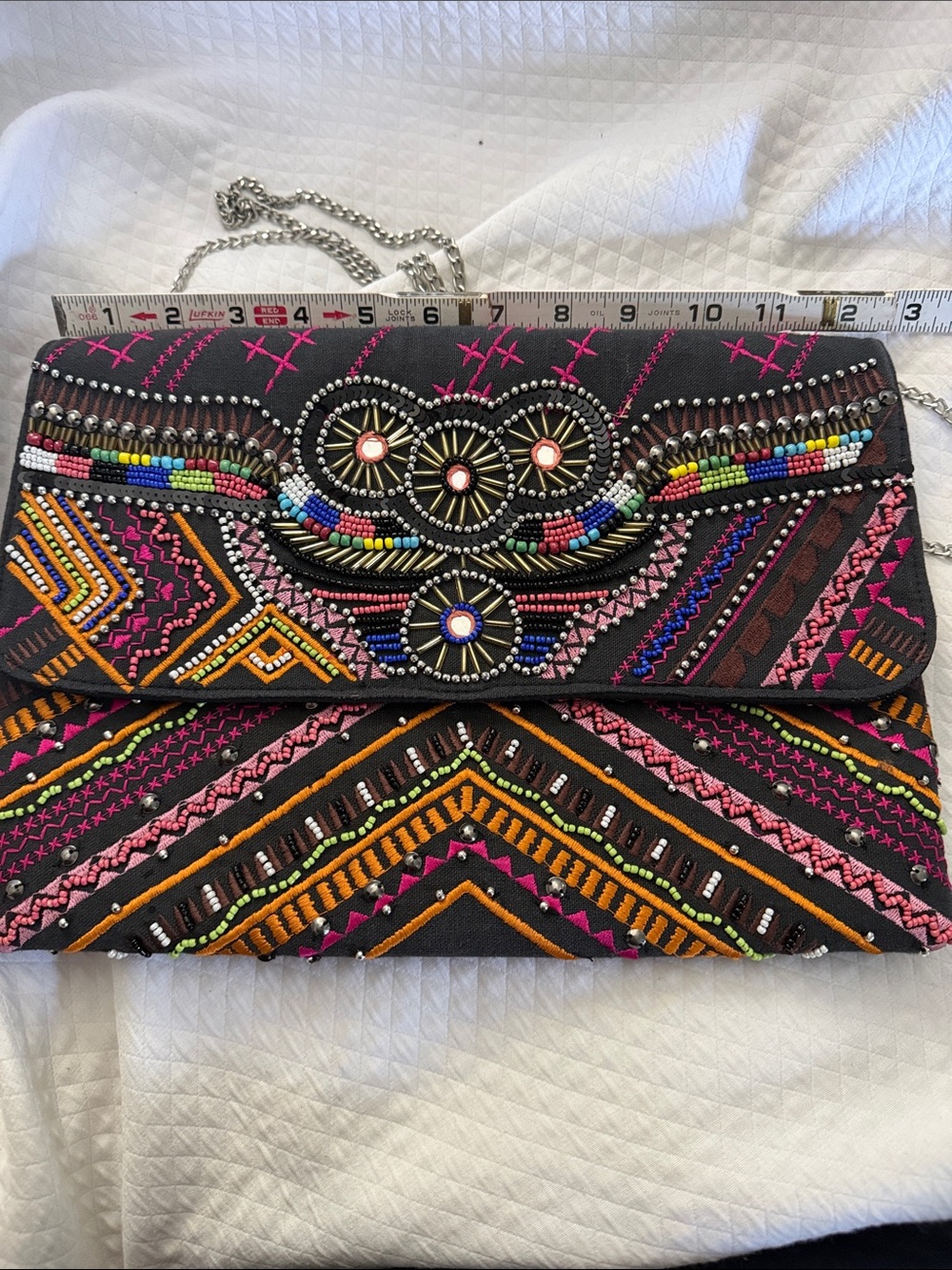 Aphorism Black Multicolor Embroidered Beaded Crossbody Bag - Picture 4 of 5